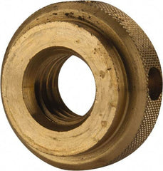 Gibraltar - 1/2-13" UNC Thread, Uncoated, Brass Round Knurled Check Nut - 7/16" Overall Height, 1-1/8" Diam x 5/16" Head Height, 7/8" Diam x 1/8" Base Height - Benchmark Tooling