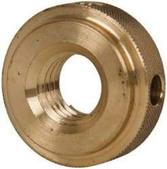 Gibraltar - 5/8-11" UNC Thread, Uncoated, Brass Round Knurled Check Nut - 1/2" Overall Height, 1-3/8" Diam x 3/8" Head Height, 1-1/8" Diam x 1/8" Base Height - Benchmark Tooling