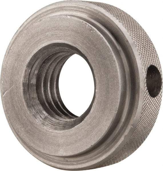 Gibraltar - 5/8-11" UNC Thread, Uncoated, Stainless Steel Round Knurled Check Nut - 1/2" Overall Height, 1-3/8" Diam x 3/8" Head Height, 1-1/8" Diam x 1/8" Base Height - Benchmark Tooling