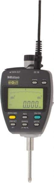 Mitutoyo - 0 to 1" Range, 0.00005, 0.0001, 0.0005 & 0.001" Graduation, Electronic Drop Indicator - Accurate to 0.00012", English & Metric System, LCD Display - Benchmark Tooling