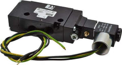 Parker - 1/4" Inlet x 1/4" Outlet, Single Solenoid Actuator, Air Return, 2 Position, Body Ported Solenoid Air Valve - 120 VAC Input, 88 CFM, 1.4 CV, 4 Way, 145 psi, 5-3/4" Long x 1.15" Wide x 3.97" High, 0 to 160°F - Benchmark Tooling