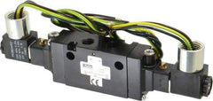 Parker - 1/4" Inlet x 1/4" Outlet, Double Solenoid Actuator, Solenoid Return, 2 Position, Body Ported Solenoid Air Valve - 120 VAC Input, 88 CFM, 1.4 CV, 4 Way, 145 psi, 7-3/10" Long x 1.15" Wide x 3.97" High, 0 to 160°F - Benchmark Tooling