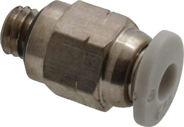 Norgren - 1/8" Tube OD, 10-32 UNF Brass Push-to-Connect Tube Male Connector - Tube to Male UNF Connection, 150 Max psi, Nitrile O-Ring, 0 to 175°F Working Temp - Benchmark Tooling