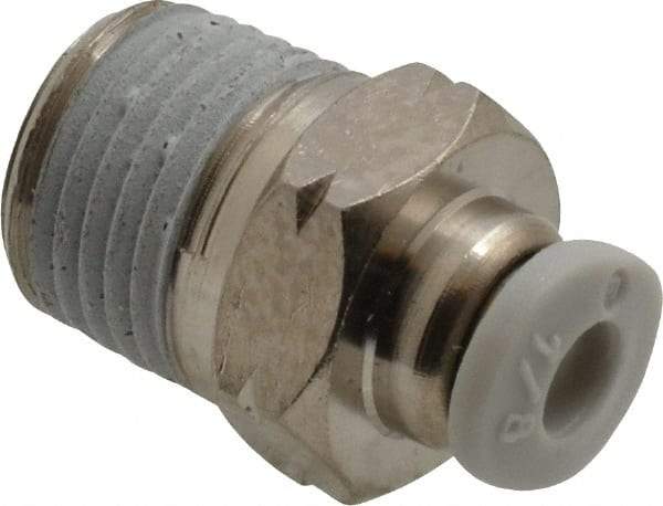 Norgren - 1/8" Tube OD, 1/8 NPTF Brass Push-to-Connect Tube Male Connector - Tube to Male NPT Connection, 150 Max psi, Nitrile O-Ring, 0 to 175°F Working Temp - Benchmark Tooling