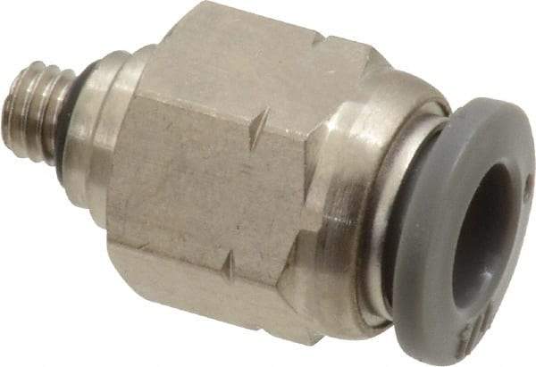 Norgren - 1/4" Tube OD, 10-32 UNF Brass Push-to-Connect Tube Male Connector - Tube to Male UNF Connection, 150 Max psi, Nitrile O-Ring, 0 to 175°F Working Temp - Benchmark Tooling