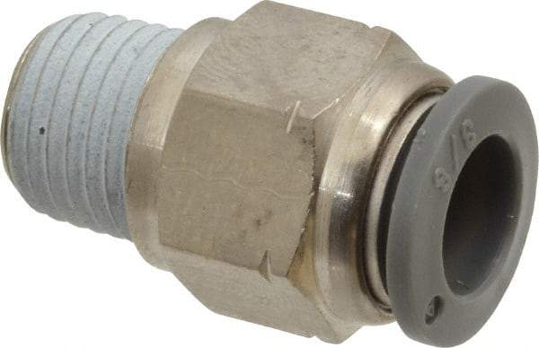 Norgren - 3/8" Tube OD, 1/4 NPTF Brass Push-to-Connect Tube Male Connector - Tube to Male NPT Connection, 150 Max psi, Nitrile O-Ring, 0 to 175°F Working Temp - Benchmark Tooling