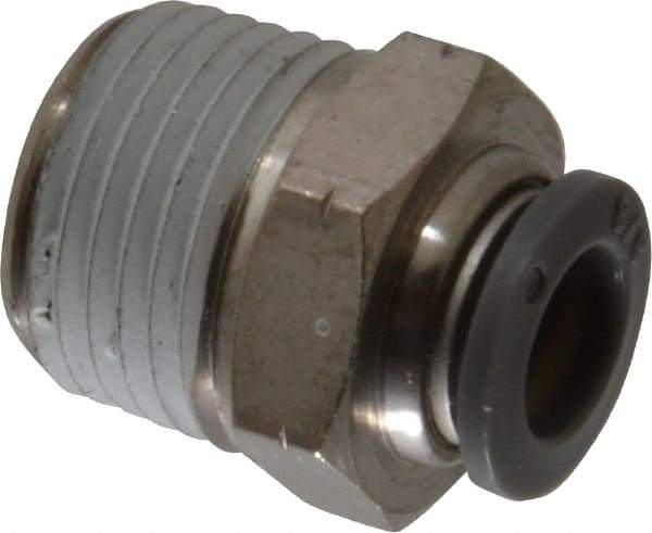 Norgren - 3/8" Tube OD, 1/2 NPTF Brass Push-to-Connect Tube Male Connector - Tube to Male NPT Connection, 150 Max psi, Nitrile O-Ring, 0 to 175°F Working Temp - Benchmark Tooling