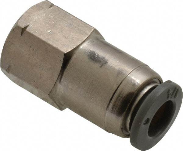 Norgren - 1/4" Tube OD, 1/8 NPTF Brass Push-to-Connect Tube Female Connector - Tube to Female NPT Connection, 150 Max psi, Nitrile O-Ring, 0 to 175°F Working Temp - Benchmark Tooling