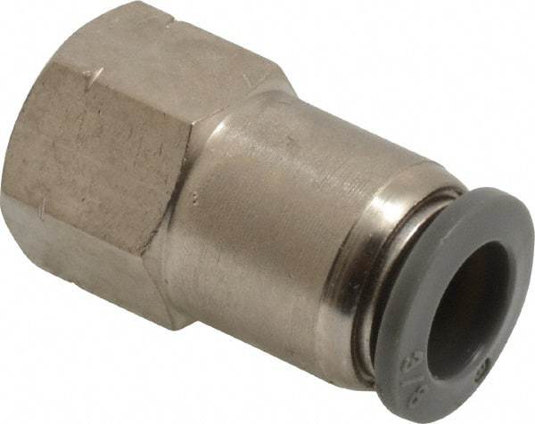 Norgren - 3/8" Tube OD, 1/4 NPTF Brass Push-to-Connect Tube Female Connector - Tube to Female NPT Connection, 150 Max psi, Nitrile O-Ring, 0 to 175°F Working Temp - Benchmark Tooling