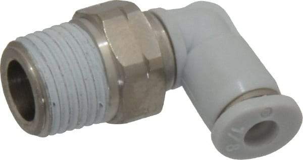 Norgren - 1/8" Tube OD, 1/8 NPTF Brass Push-to-Connect Tube Male Swivel Elbow - Tube to Male NPT Connection, 150 Max psi, Nitrile O-Ring, 0 to 175°F Working Temp - Benchmark Tooling