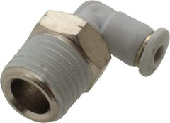 Norgren - 1/8" Tube OD, 1/4 NPTF Brass Push-to-Connect Tube Male Swivel Elbow - Tube to Male NPT Connection, 150 Max psi, Nitrile O-Ring, 0 to 175°F Working Temp - Benchmark Tooling