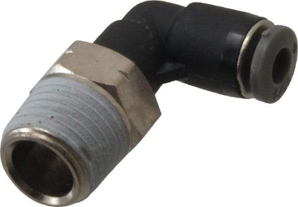 Norgren - 5/32" Tube OD, 1/4 NPTF Brass Push-to-Connect Tube Male Swivel Elbow - Tube to Male NPT Connection, 150 Max psi, Nitrile O-Ring, 0 to 175°F Working Temp - Benchmark Tooling