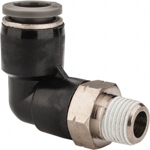 Norgren - 5/16" Tube OD, 1/8 NPTF Brass Push-to-Connect Tube Male Swivel Elbow - Tube to Male NPT Connection, 150 Max psi, Nitrile O-Ring, 0 to 175°F Working Temp - Benchmark Tooling