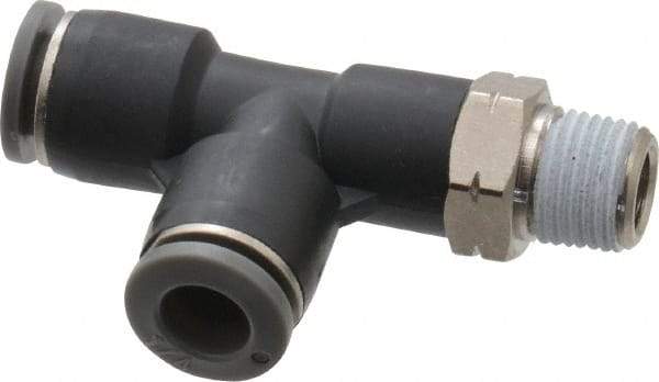 Norgren - 1/4" Tube OD, 1/8 NPTF Brass Push-to-Connect Tube Male Swivel Run Tee - Tube to Male NPT Connection, 150 Max psi, Nitrile O-Ring, 0 to 175°F Working Temp - Benchmark Tooling
