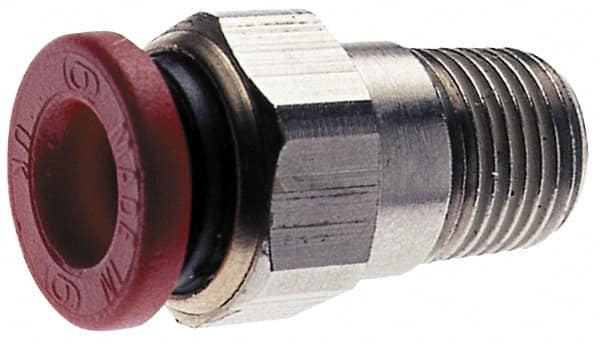 Norgren - 1/8" Tube OD, 1/16 NPTF Brass Push-to-Connect Tube Male Connector - Tube to Male NPT Connection, 150 Max psi, Nitrile O-Ring, 0 to 175°F Working Temp - Benchmark Tooling
