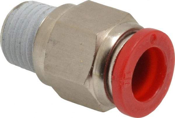 Norgren - 10mm Tube OD, 1/4 BSPT Brass Push-to-Connect Tube Male Connector - Tube to Male BSPT Connection, 150 Max psi, Nitrile O-Ring, 0 to 175°F Working Temp - Benchmark Tooling