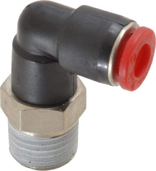 Norgren - 6mm Tube OD, 1/4 BSPT Brass Push-to-Connect Tube Male Swivel Elbow - Tube to Male BSPT Connection, 150 Max psi, Nitrile O-Ring, 0 to 175°F Working Temp - Benchmark Tooling