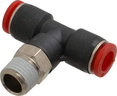 Norgren - 8mm Tube OD, 1/4 BSPT Brass Push-to-Connect Tube Male Swivel Branch Tee - Tube to Male BSPT Connection, 150 Max psi, Nitrile O-Ring, 0 to 175°F Working Temp - Benchmark Tooling