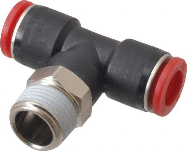 Norgren - 10mm Tube OD, 3/8 BSPT Brass Push-to-Connect Tube Male Swivel Branch Tee - Tube to Male BSPT Connection, 150 Max psi, Nitrile O-Ring, 0 to 175°F Working Temp - Benchmark Tooling