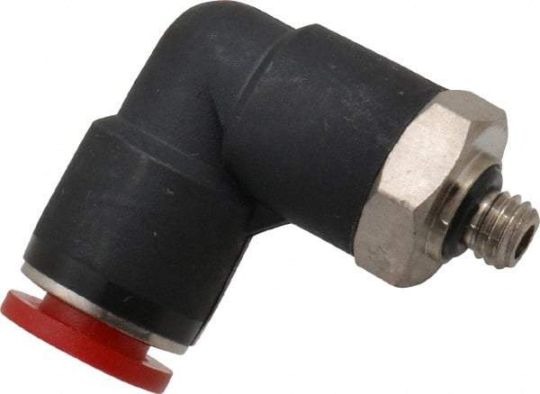 Norgren - 6mm Tube OD, M5 Metric Brass Push-to-Connect Tube Male Swivel Elbow - Tube to Metric Thread Connection, 150 Max psi, Nitrile O-Ring, 0 to 175°F Working Temp - Benchmark Tooling