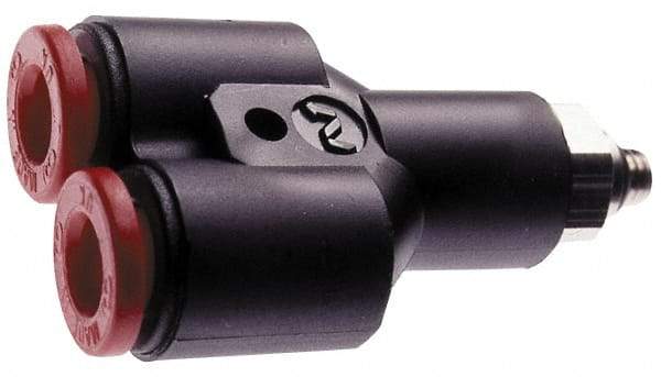 Norgren - 6mm Tube OD, M5 Metric Brass Push-to-Connect Tube Male Parallel Y - Tube to Metric Thread Connection, 150 Max psi, Nitrile O-Ring, 0 to 175°F Working Temp - Benchmark Tooling