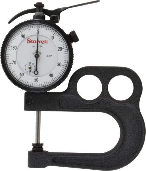 Starrett - 0 to 1 Inch Measurement, 0.001 Inch Graduation, 2-1/2 Inch Throat Depth, Dial Thickness Gage - 2-1/4 Inch Dial Diameter - Benchmark Tooling