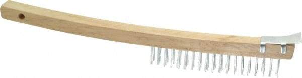 Value Collection - 3 Rows x 19 Columns Bent Handle Scratch Brush with Scraper - 1" Brush Length, 13-1/2" OAL, 1" Trim Length, Wood Curved Handle - Benchmark Tooling