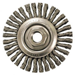 Anderson - 4" OD, M10x1.50 Arbor Hole, Knotted Stainless Steel Wheel Brush - 1/4" Face Width, 7/8" Trim Length, 0.02" Filament Diam, 20,000 RPM - Benchmark Tooling