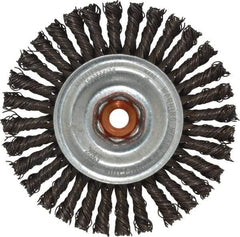 Anderson - 4" OD, M10x1.50 Arbor Hole, Knotted Steel Wheel Brush - 1/4" Face Width, 7/8" Trim Length, 0.02" Filament Diam, 20,000 RPM - Benchmark Tooling