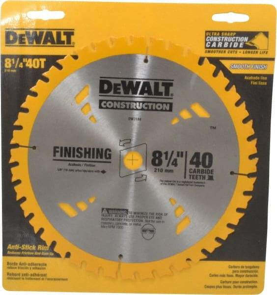 DeWALT - 8-1/4" Diam, 5/8" Arbor Hole Diam, 40 Tooth Wet & Dry Cut Saw Blade - Carbide-Tipped, General Purpose Action, Diamond Arbor - Benchmark Tooling