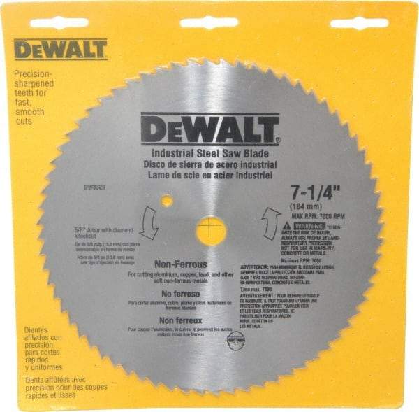 DeWALT - 7-1/4" Diam, 5/8" Arbor Hole Diam, 68 Tooth Wet & Dry Cut Saw Blade - Steel, Smooth Action, Standard Round Arbor - Benchmark Tooling