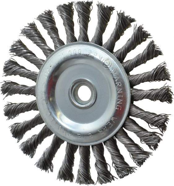 Anderson - 6" OD, 5/8" Arbor Hole, Knotted Steel Wheel Brush - 1/2" Face Width, 1-7/16" Trim Length, 0.025" Filament Diam, 9,000 RPM - Benchmark Tooling