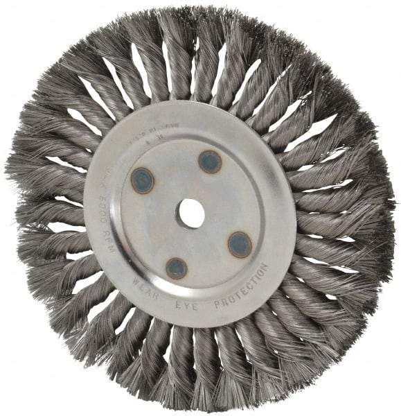 Anderson - 8" OD, 5/8" Arbor Hole, Knotted Steel Wheel Brush - 5/8" Face Width, 1-3/4" Trim Length, 0.0118" Filament Diam, 6,000 RPM - Benchmark Tooling