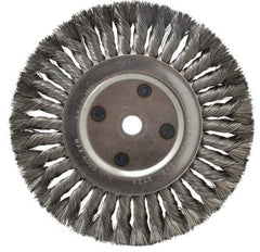 Anderson - 8" OD, 5/8" Arbor Hole, Knotted Steel Wheel Brush - 5/8" Face Width, 1-3/4" Trim Length, 0.016" Filament Diam, 6,000 RPM - Benchmark Tooling