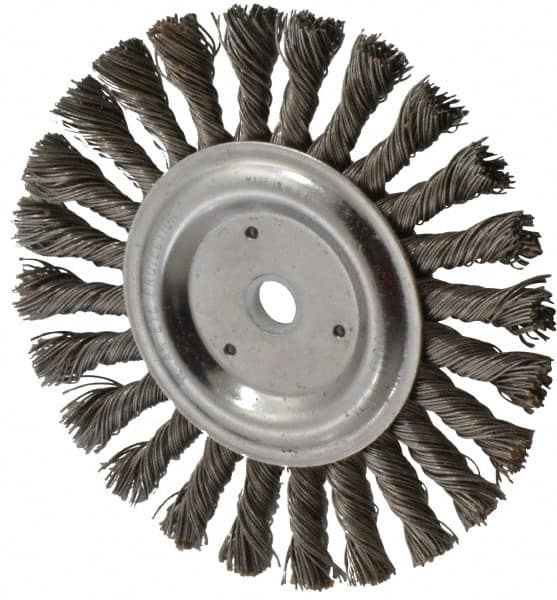 Anderson - 6" OD, 5/8" Arbor Hole, Knotted Steel Wheel Brush - 7/16" Face Width, 1-7/16" Trim Length, 0.025" Filament Diam, 9,000 RPM - Benchmark Tooling