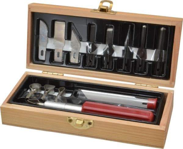 Excel - Woodworking Set - 13 Pieces, Includes Wooden Boxed Knife Set 1 Knife, 14 Blades - Benchmark Tooling