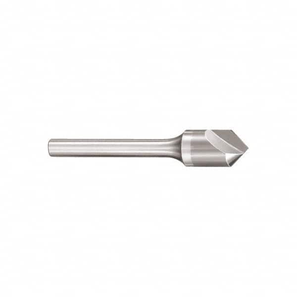 SGS - 1/8" Head Diam, 1/8" Shank Diam, 1 Flute 60° Solid Carbide Countersink - Bright Finish, 1-1/2" OAL, Single End, Straight Shank, Right Hand Cut - Benchmark Tooling