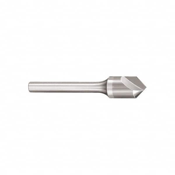 SGS - 3/8" Head Diam, 1/4" Shank Diam, 1 Flute 90° Solid Carbide Countersink - Bright Finish, 2-13/16" OAL, Single End, Straight Shank, Right Hand Cut - Benchmark Tooling