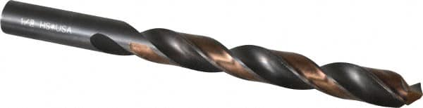 Michigan Drill - 1/2" 118° High Speed Steel Jobber Drill - Oxide/Gold Finish, Right Hand Cut, Spiral Flute, Straight Shank, 6" OAL, Split Point - Benchmark Tooling