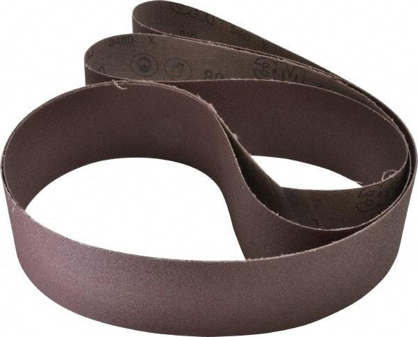 3M - 3" Wide x 120" OAL, 80 Grit, Aluminum Oxide Abrasive Belt - Aluminum Oxide, Medium, Coated, X Weighted Cloth Backing, Series 341D - Benchmark Tooling