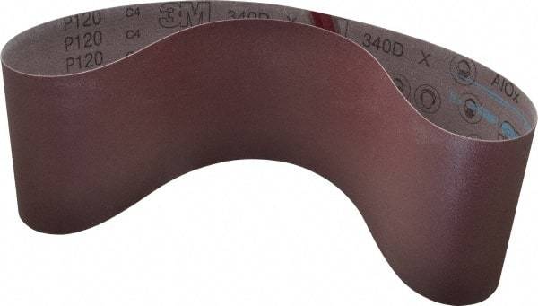 3M - 6" Wide x 48" OAL, 120 Grit, Aluminum Oxide Abrasive Belt - Aluminum Oxide, Fine, Coated, X Weighted Cloth Backing, Series 340D - Benchmark Tooling