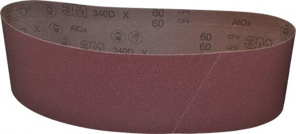 3M - 6" Wide x 48" OAL, 60 Grit, Aluminum Oxide Abrasive Belt - Aluminum Oxide, Medium, Coated, X Weighted Cloth Backing, Series 340D - Benchmark Tooling