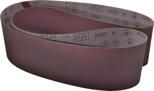 3M - 6" Wide x 89" OAL, 120 Grit, Aluminum Oxide Abrasive Belt - Aluminum Oxide, Fine, Coated, X Weighted Cloth Backing, Series 240D - Benchmark Tooling