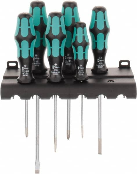 Wera - 6 Piece Slotted & Phillips Screwdriver Set - Round Shank, Ergonomic Handle, Bit Sizes: Philips #1 & #2 - Benchmark Tooling