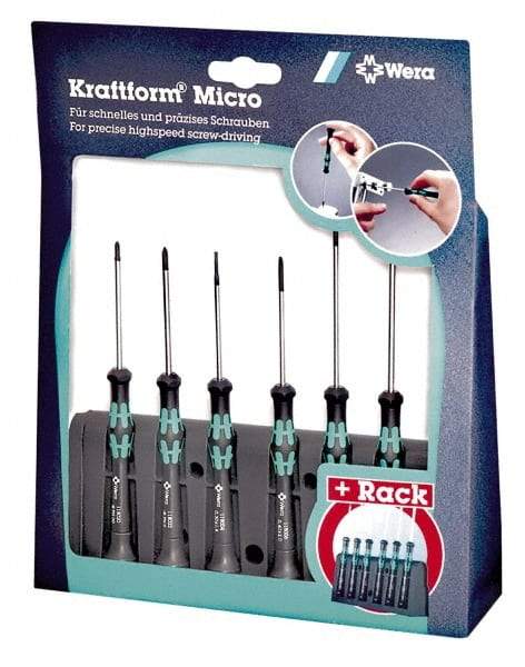 Wera - 6 Piece Phillips & Slotted Screwdriver Set - Round Shank, Ergonomic Handle, Bit Sizes: Philips #0 & #1 - Benchmark Tooling