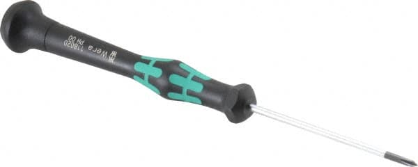 Wera - #00, 6-1/8" OAL, Electronic/Electrostatic Phillips Screwdriver - 2-3/8" Blade Length, Round Shank, Ergonomic Handle - Benchmark Tooling