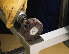 Standard Abrasives - 1" Diam x 1" Face Width, Medium Aluminum Oxide Coated Mounted Flap Wheel - 1/4-20 Threaded Mount, 80 Grit, 30,000 Max RPM - Benchmark Tooling