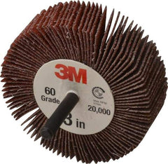 3M - 3" Diam x 1" Face Width, Medium Ceramic Alumina Coated Mounted Flap Wheel - 1/4" Shank Mount, 60 Grit, X Weighted Cloth Backing, 20,000 Max RPM - Benchmark Tooling