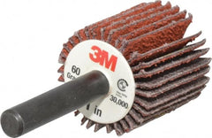 3M - 1" Diam x 1" Face Width, Medium Ceramic Alumina Coated Mounted Flap Wheel - 1/4" Shank Mount, 60 Grit, X Weighted Cloth Backing, 30,000 Max RPM - Benchmark Tooling