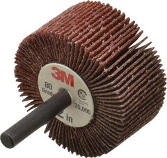 3M - 2" Diam x 1" Face Width, Medium Ceramic Alumina Coated Mounted Flap Wheel - 1/4" Shank Mount, 80 Grit, X Weighted Cloth Backing, 25,000 Max RPM - Benchmark Tooling